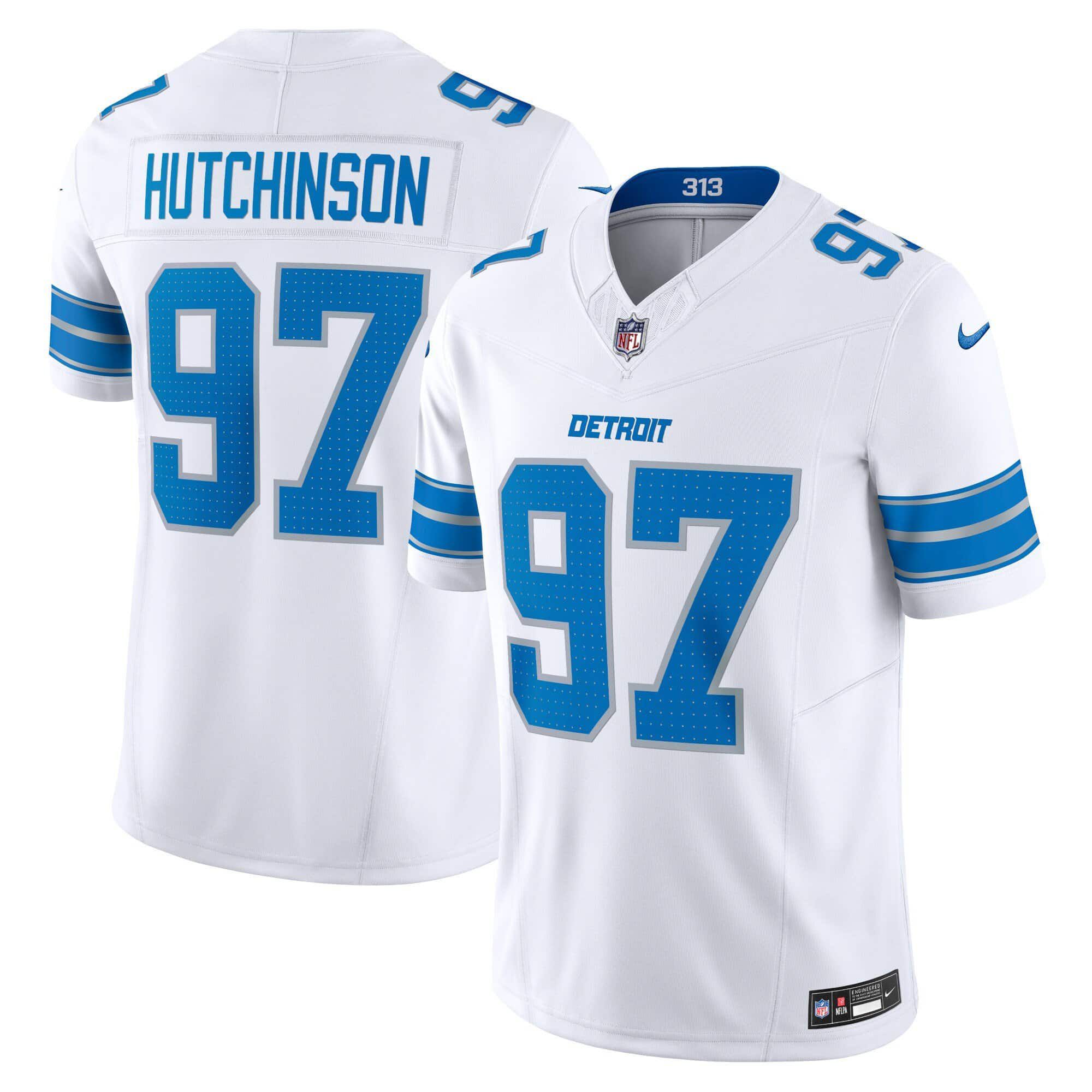 Men Detroit Lions 97 Hutchinson White 2024 Nike Vapor Limited NFL Jersey